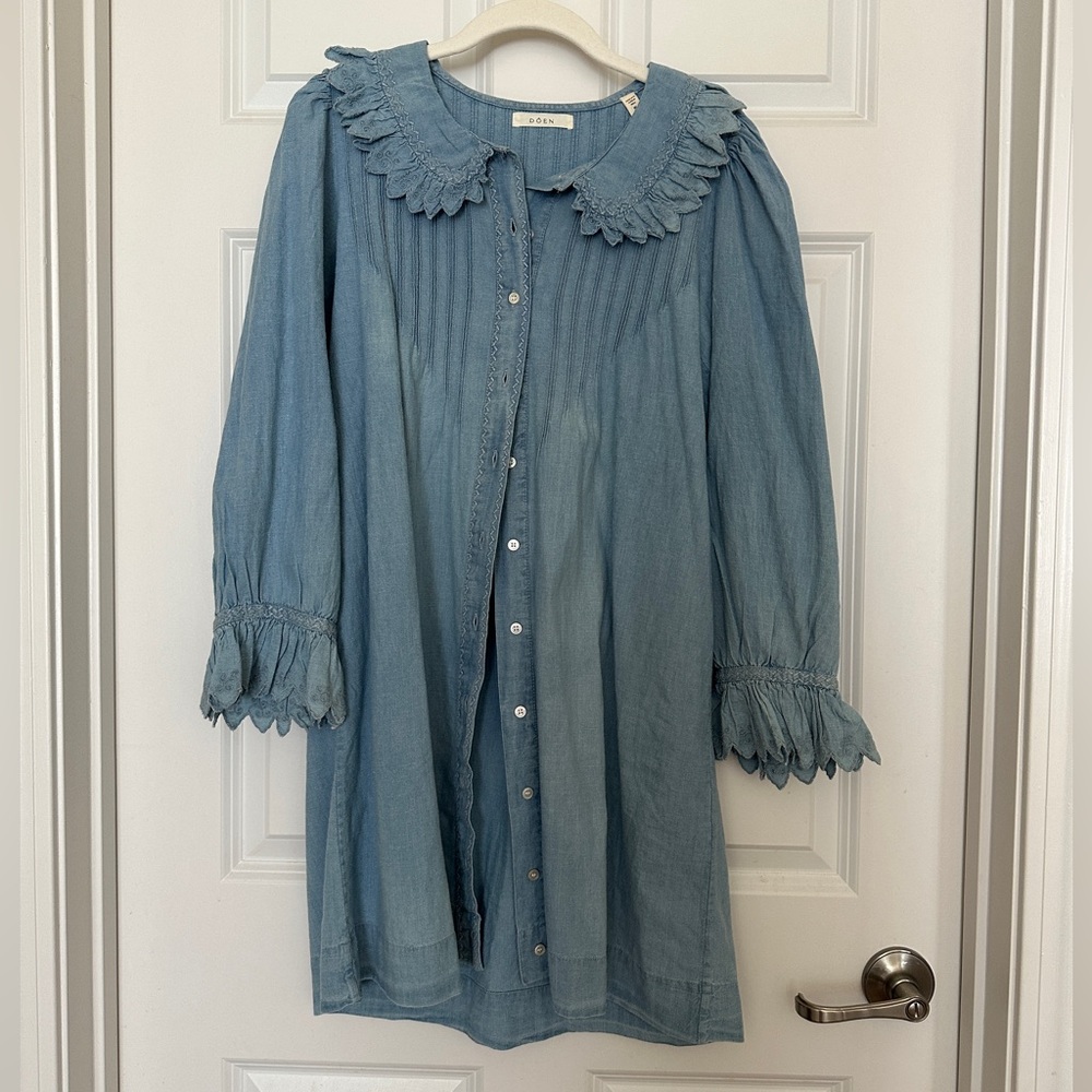 Doen Blue Ruffle Collar Dress